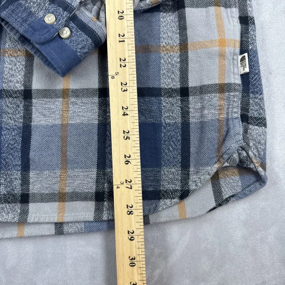 The North Face Men's L Plaid Flannel Shirt Blue Gray Tan Long Sleeve Button Up